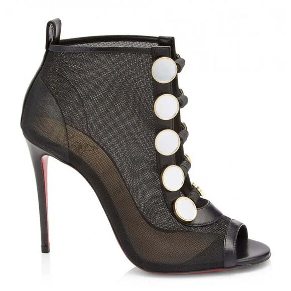 Christian Louboutin Marikate 100 Black Mesh Peep Toe Ankle Bootie Heel Pump 37 - Picture 3 of 12
